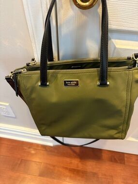 kate spade Olive Green Nylon Shoulder Tote with Black Handles